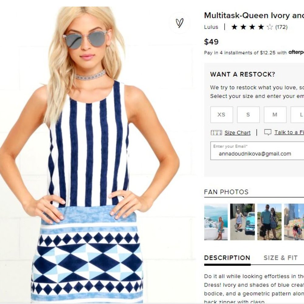 Lulu’s Multitask-Queen Ivory and Blue Print Shift Dress